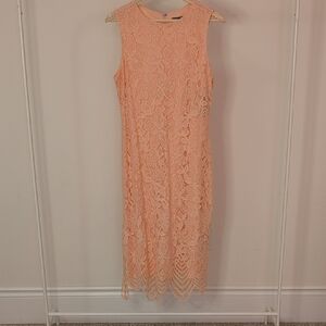 Chic Coral Lace Midi Dress